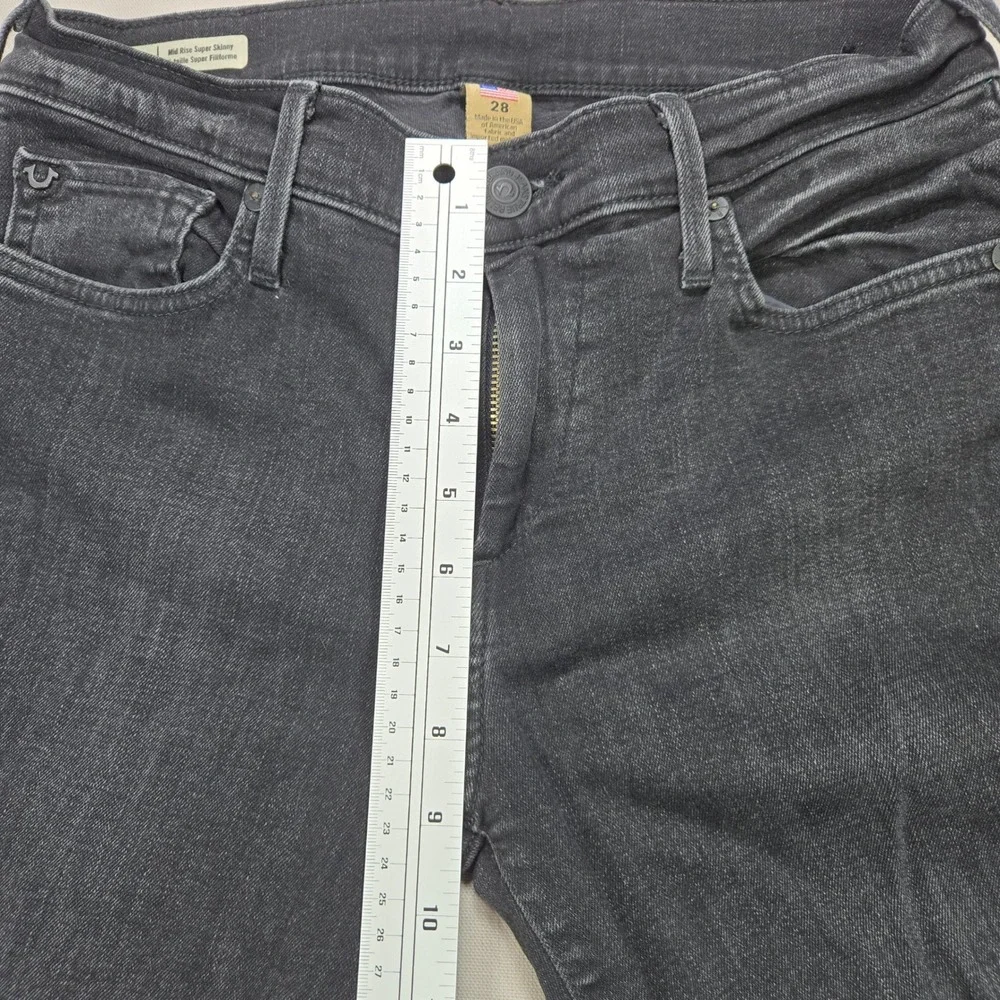 True Religion Halle Mid Rise Super Skinny‎ Jeans Black Wash Zipper Ankle Size 28 - Picture 15 of 15